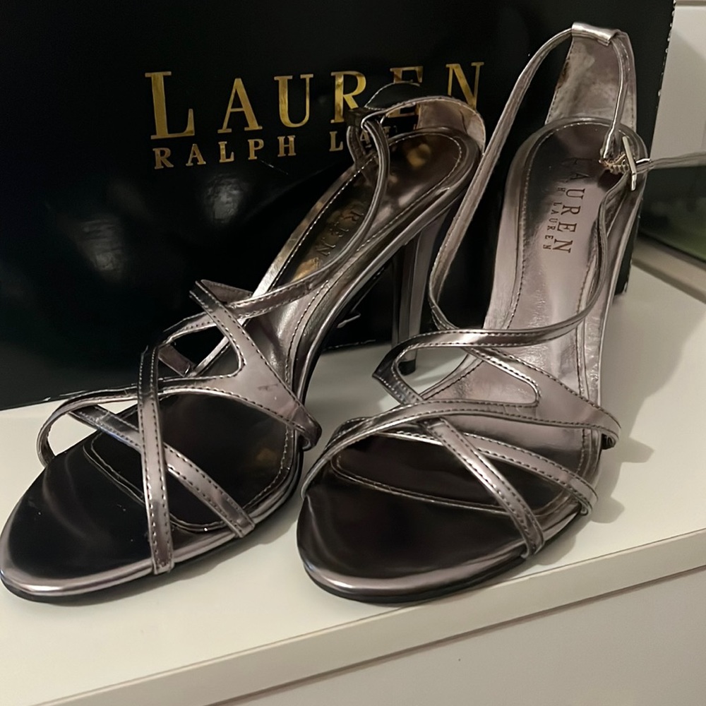 Ralph Lauren Abriella silver metallic heels